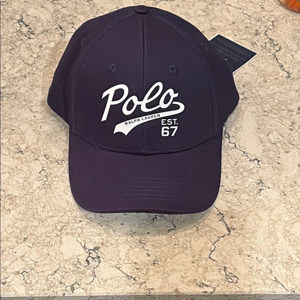 POLO Ralph Lauren 67 Logo Navy Blue Baseball Hat Ball Cap Adjustable Snap Strap